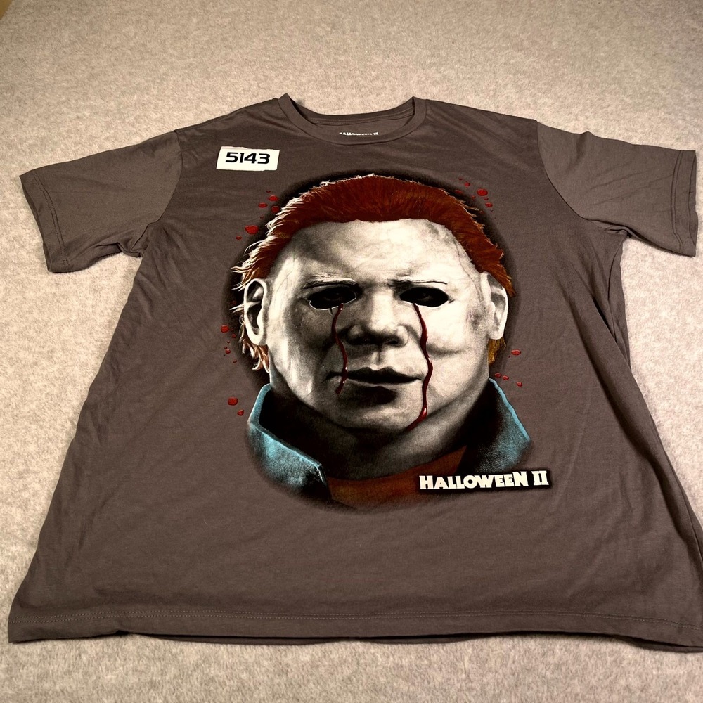 Halloween II T Shirt Mens XL Grayβ Cotton Crew Neck Graphic Print Michael Myers